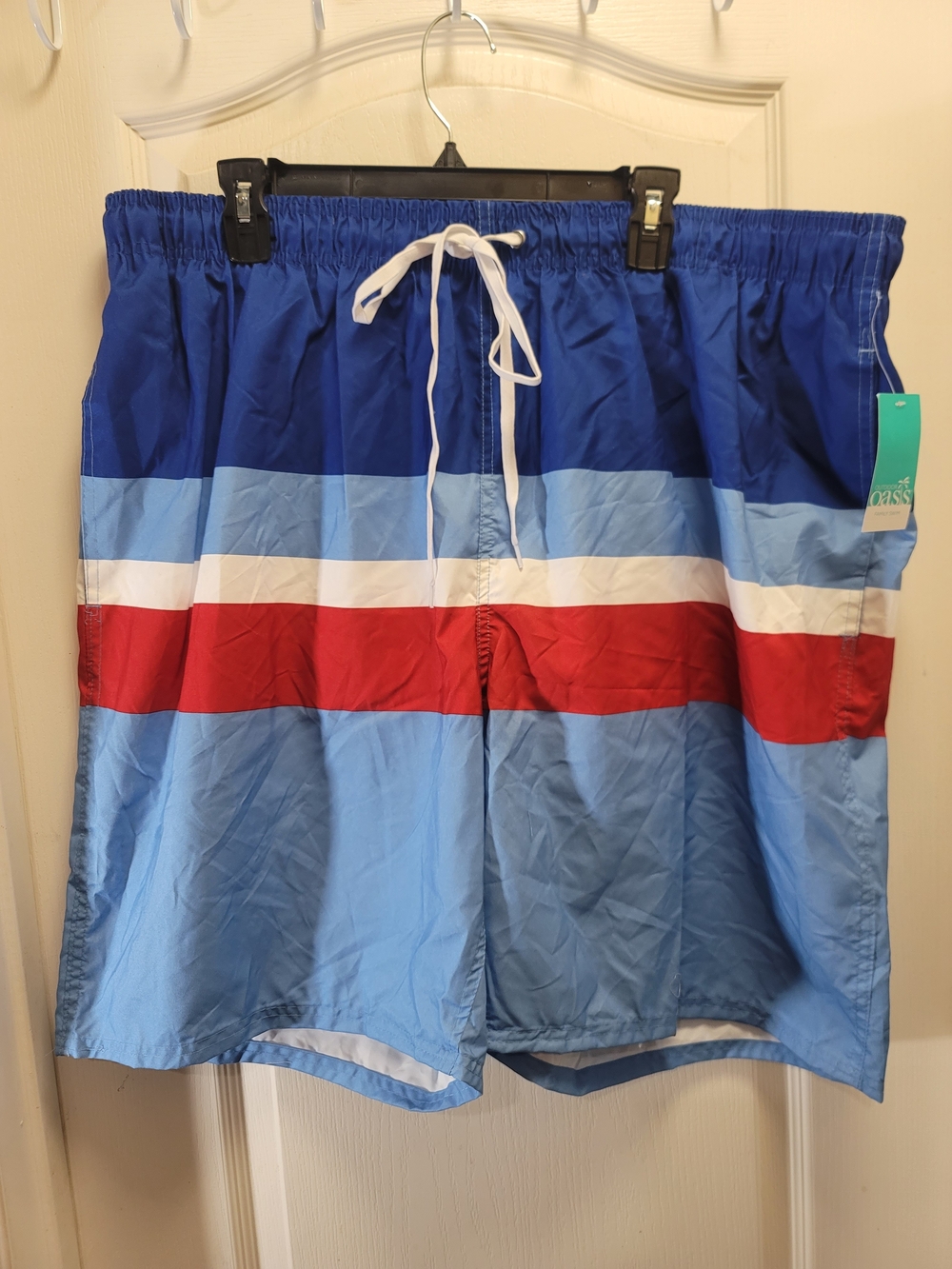 Outdoor Oasis Men's Blue Red Stripe Swim Trunks - NWT - 3XLT